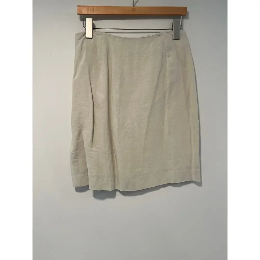 1990s Vintage Limited Wrap Mini Skirt Linen Rayon Button Closure Cream 10 JL - Picture 5 of 9